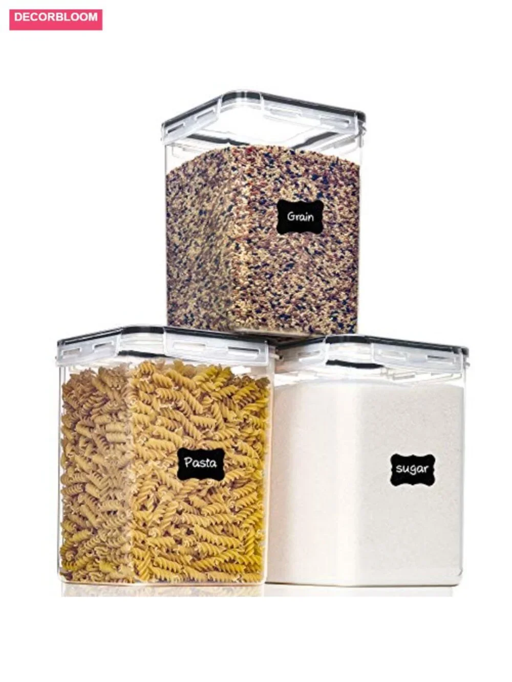 Large Airtight Food Storage Containers with Lids - 5.2L, BPA Free Plastic, 3